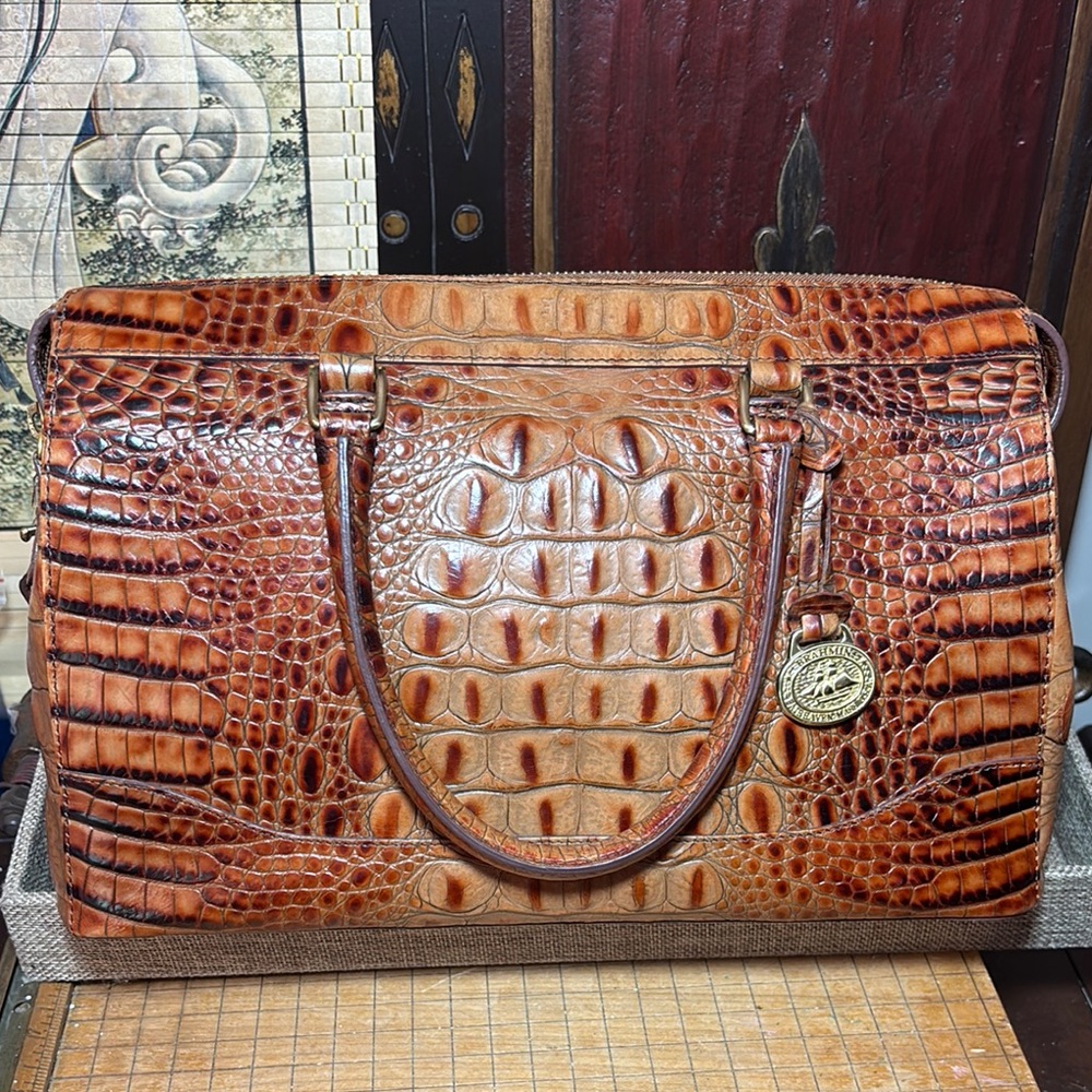 Brahmin Leather Satchel Pecan Melbourne Croc wStrap 11.75”Lx7.5”Hx4.5”W - Picture 17 of 17